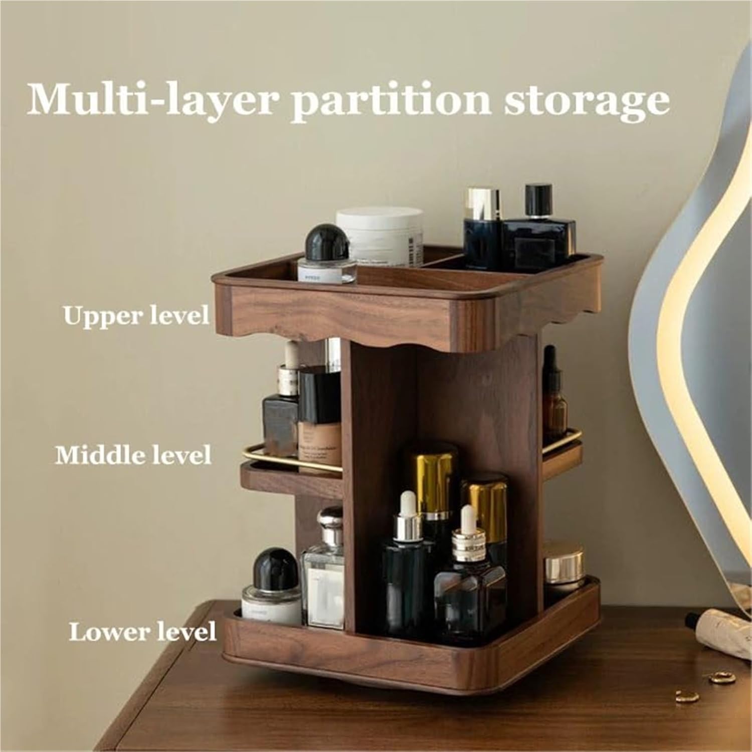 360° Rotating Wooden Makeup Organizer