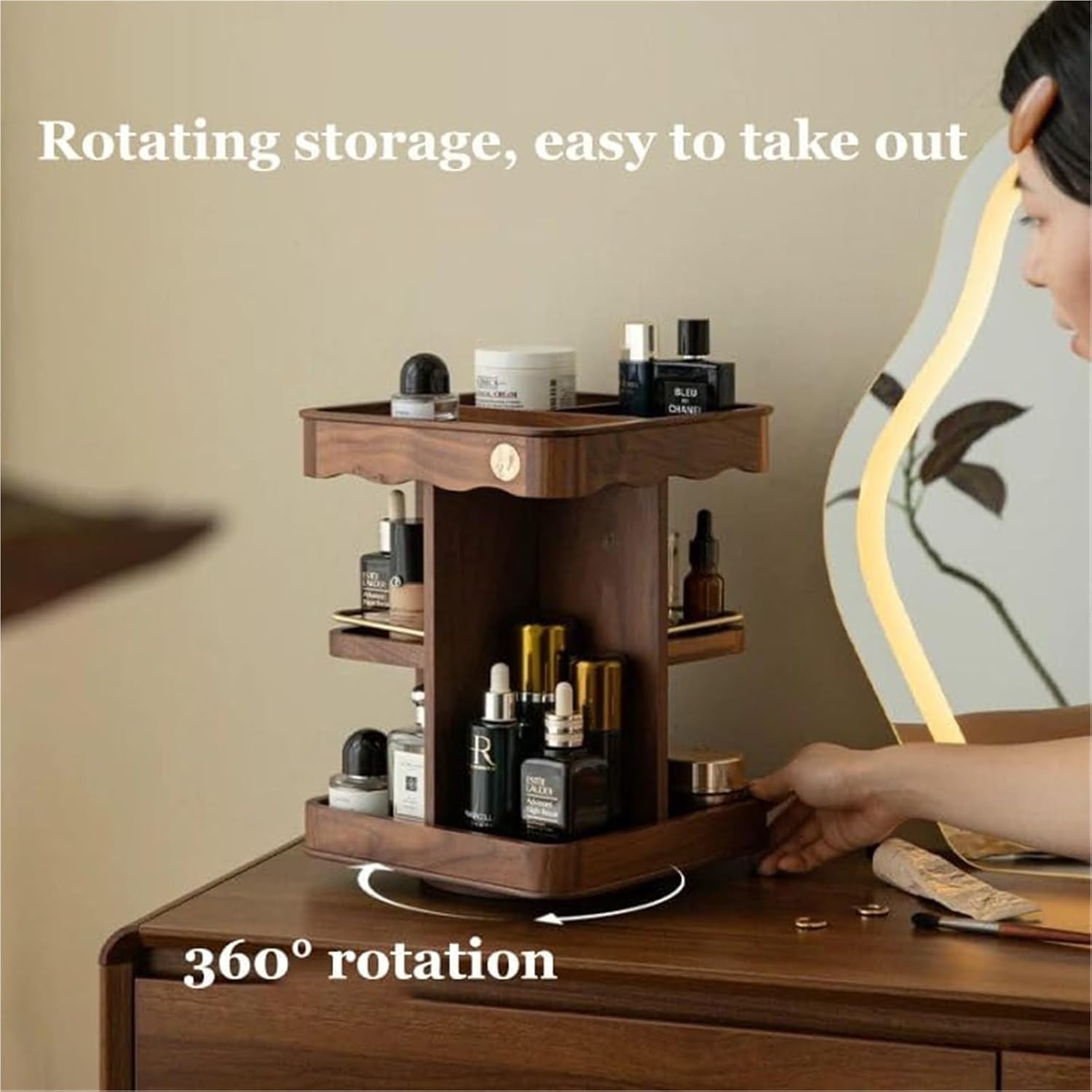 360° Rotating Wooden Makeup Organizer
