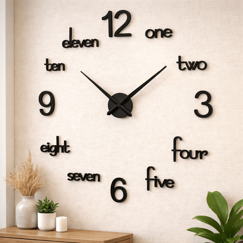 Frameless Word & Number Wall Clock