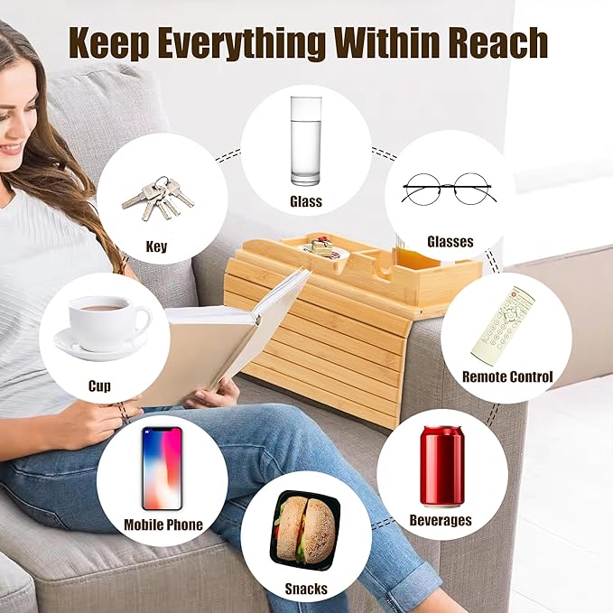 Wooden Bamboo Sofa Armrest Tray