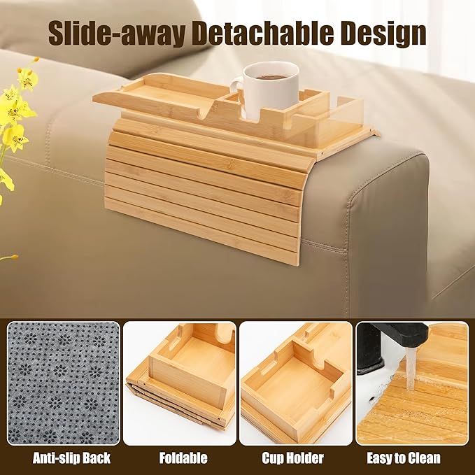 Wooden Bamboo Sofa Armrest Tray