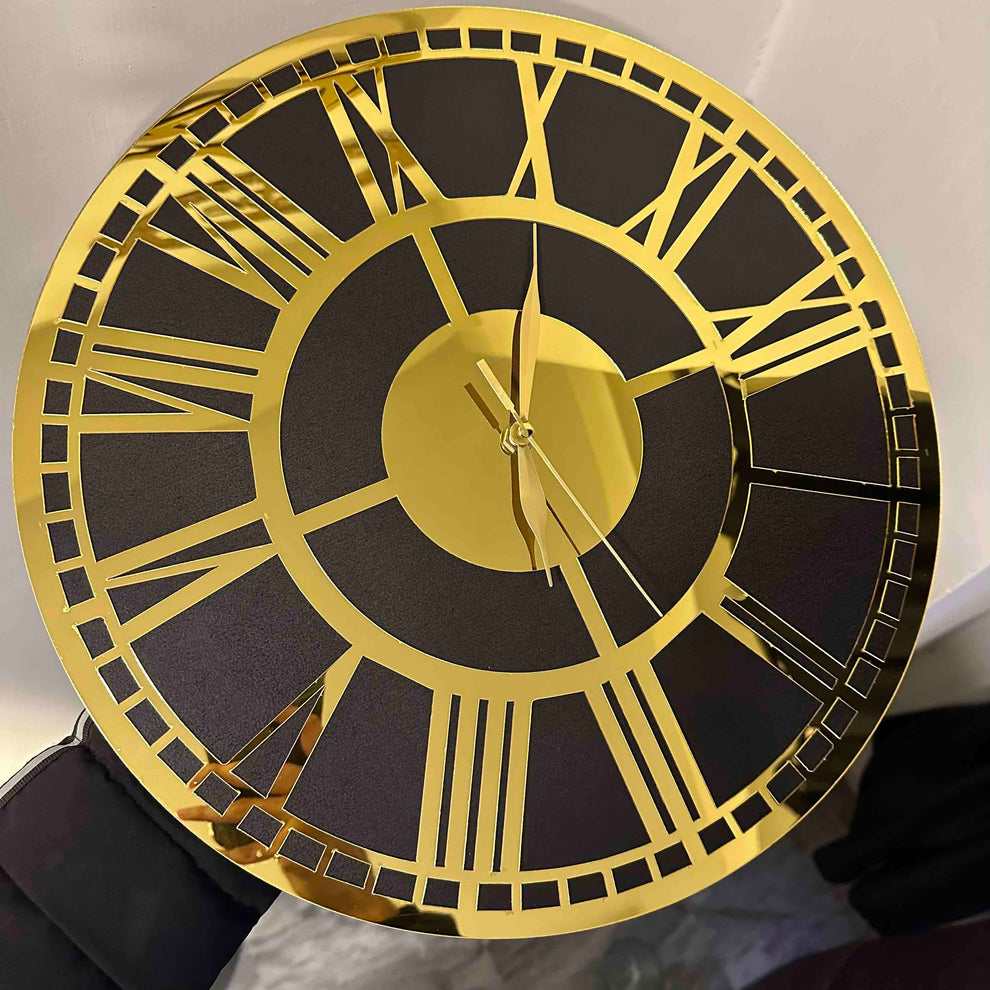 Black & Gold Roman Numeral Luxury Wall Clock