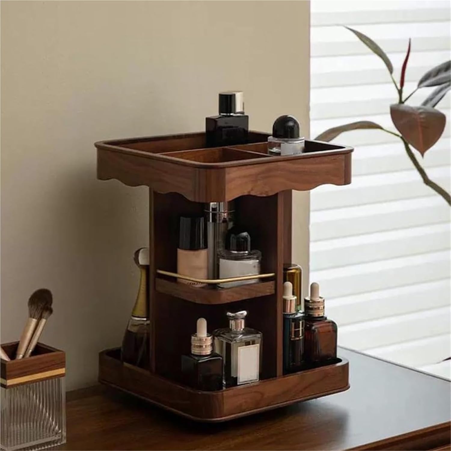 360° Rotating Wooden Makeup Organizer