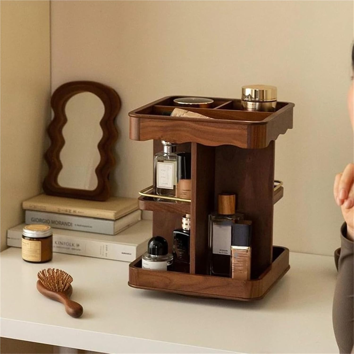360° Rotating Wooden Makeup Organizer