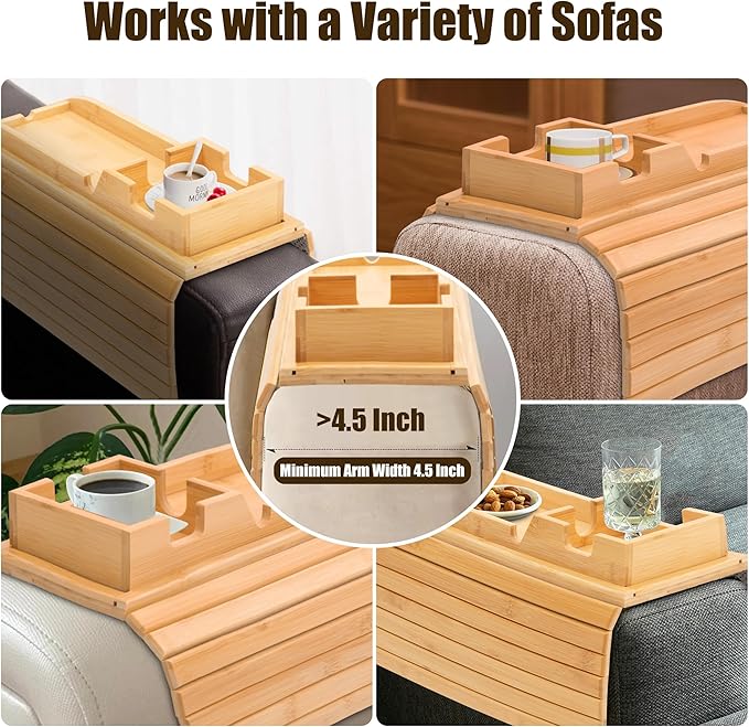 Wooden Bamboo Sofa Armrest Tray
