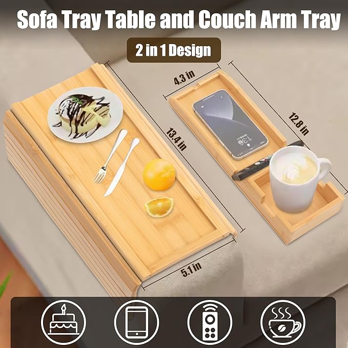 Wooden Bamboo Sofa Armrest Tray