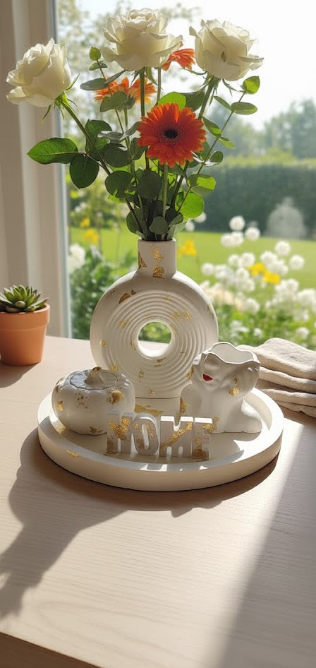 White & Gold Home Tray Set